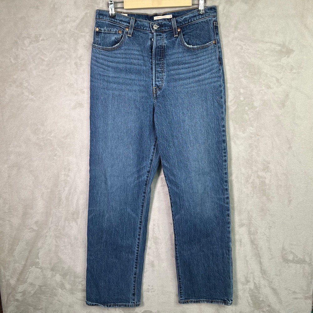 Levi's Women's Ribcage Straight Jeans Full Length‎ 31x32 Blue Denim High Rise